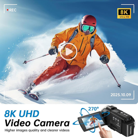 8K Vlogging Camera Camcorder WiFi 18X Zoom Night Vision