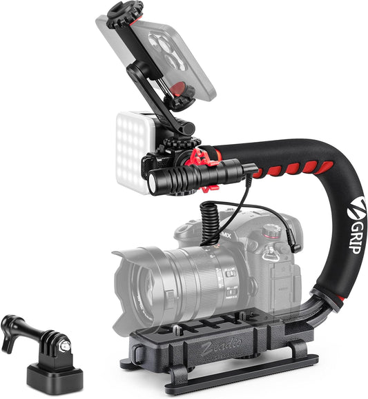 Zeadio Video Action Stabilizing Handle Grip Handheld Stabilizer with Cold-Shoe Mount for All DSLR Camera Camcorder