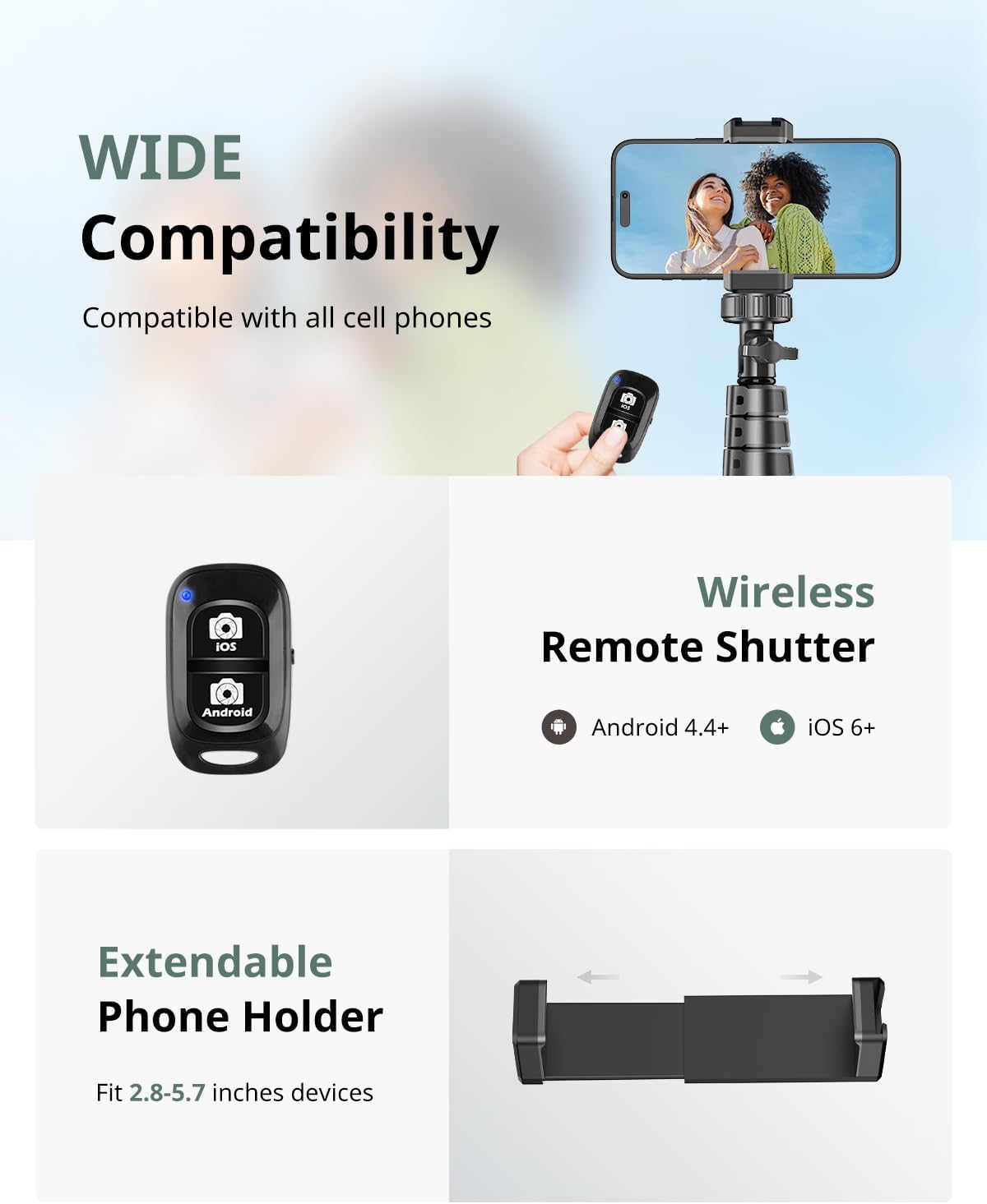 Sensyne 62" Phone Tripod Selfie Stick with Remote Extendable Stand