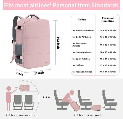 Taygeer Travel Backpack Pink Carry-On Laptop Bag 15.6" TSA Approved