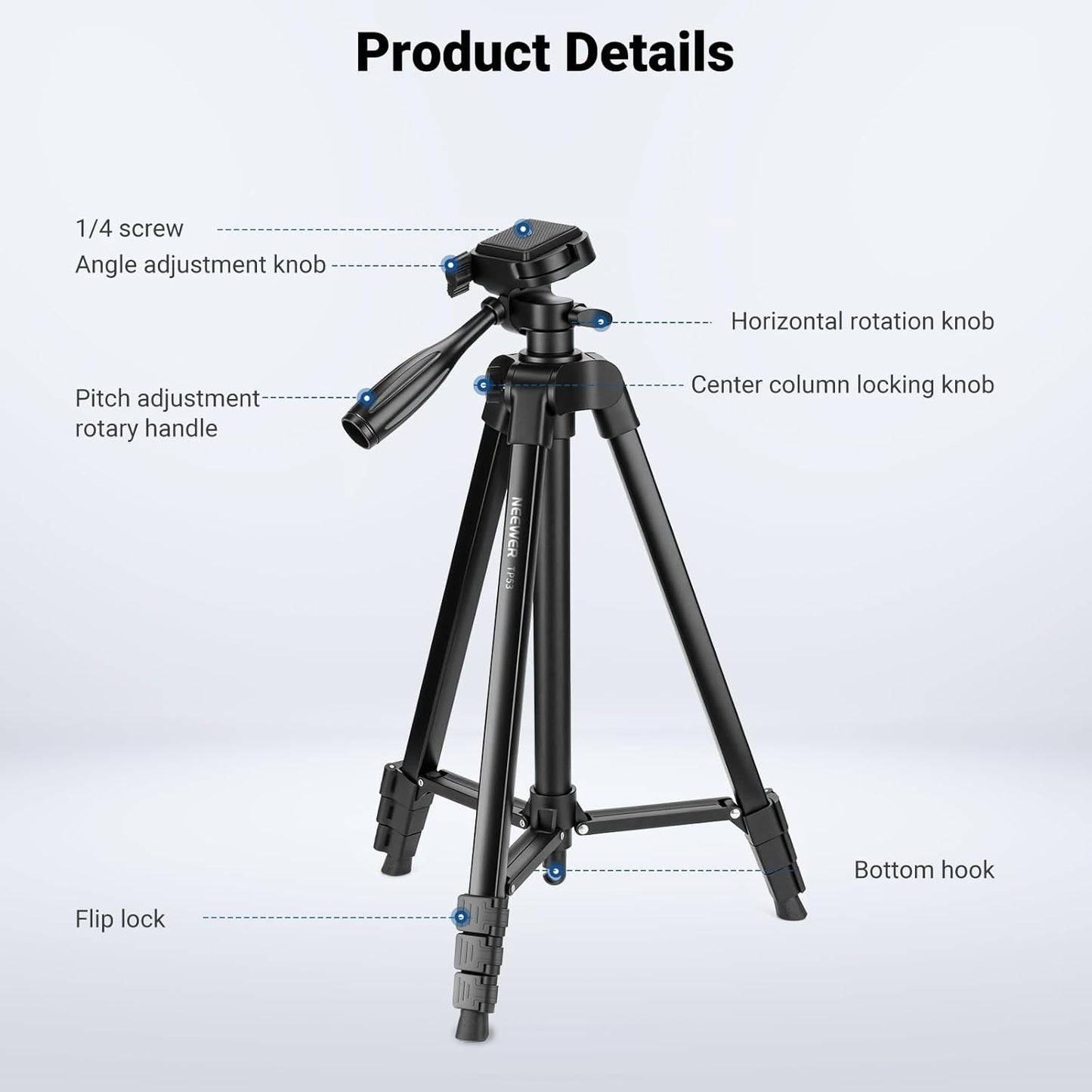 NEEWER Camera Tripod TP53 Lightweight Stand with Phone Holder