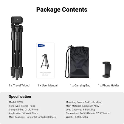NEEWER Camera Tripod TP53 Lightweight Stand with Phone Holder