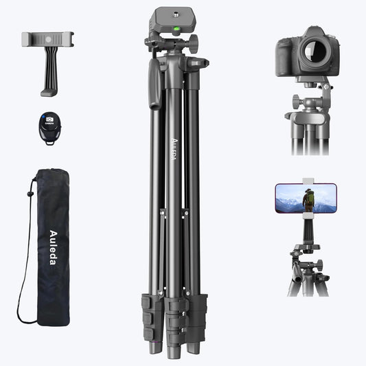 Camera Tripod 71″ Aluminum Tall Stand with Remote & Phone Holder