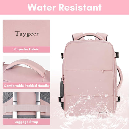 Taygeer Travel Backpack Pink Carry-On Laptop Bag 15.6" TSA Approved