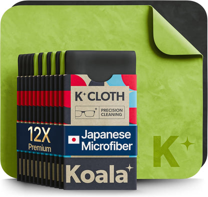 Koala Japanese Microfiber Lens Cleaning Cloth Pack of 6 – Premium Eyeglass, Camera, VR/AR Headset & Screen Cleaner Cloths Black & Green