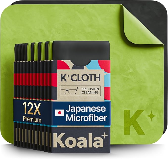 Koala Japanese Microfiber Lens Cleaning Cloth Pack of 6 – Premium Eyeglass, Camera, VR/AR Headset & Screen Cleaner Cloths Black & Green