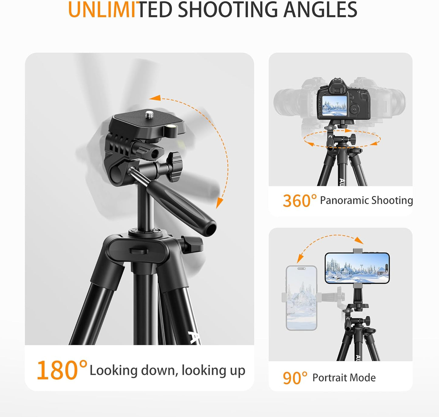 Camera Tripod 71″ Aluminum Tall Stand with Remote & Phone Holder