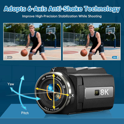 8K Vlogging Camera Camcorder WiFi 18X Zoom Night Vision