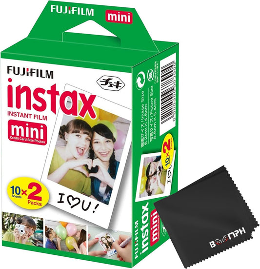Fujifilm Instax Mini Instant Camera Film + Boomph’s Ultimate Performance Cloth – Capture Memories Anytime, Anywhere