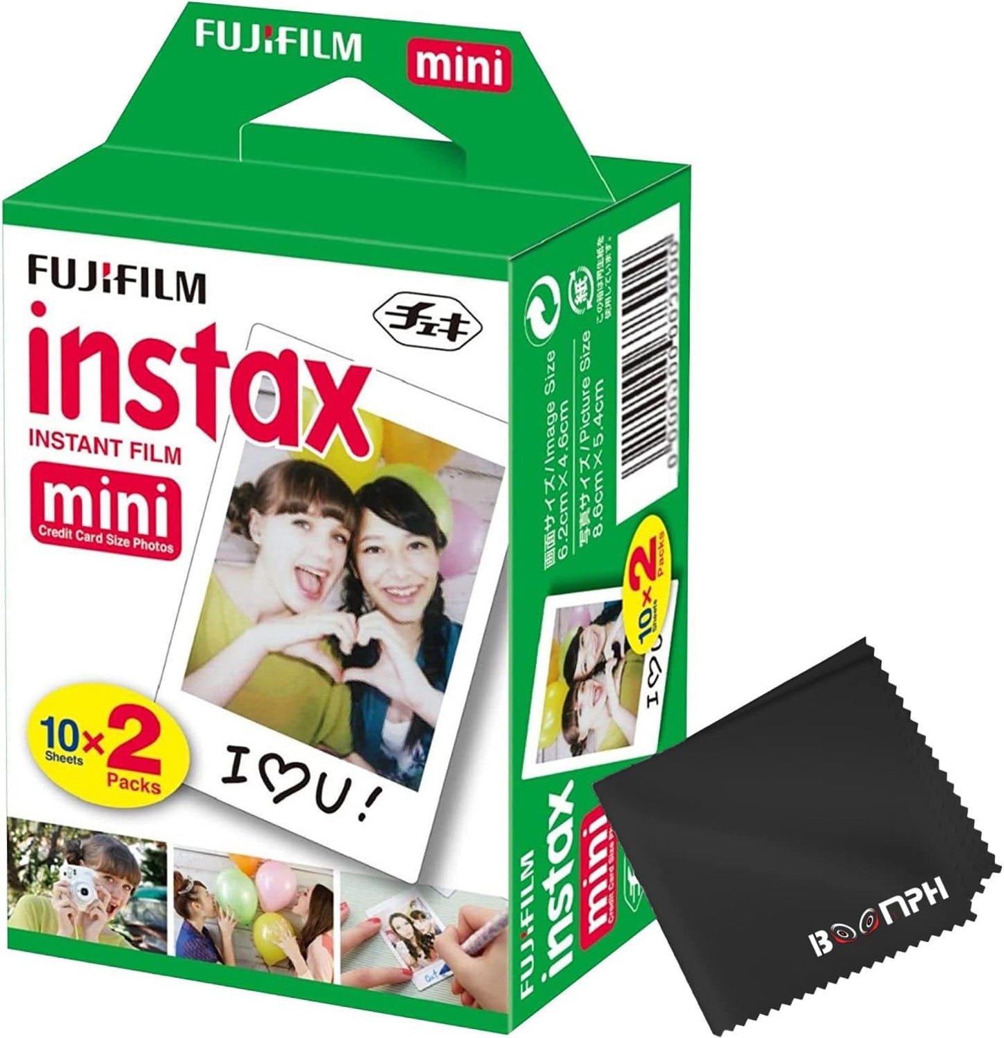 Fujifilm Instax Mini Instant Camera Film + Boomph’s Ultimate Performance Cloth – Capture Memories Anytime, Anywhere