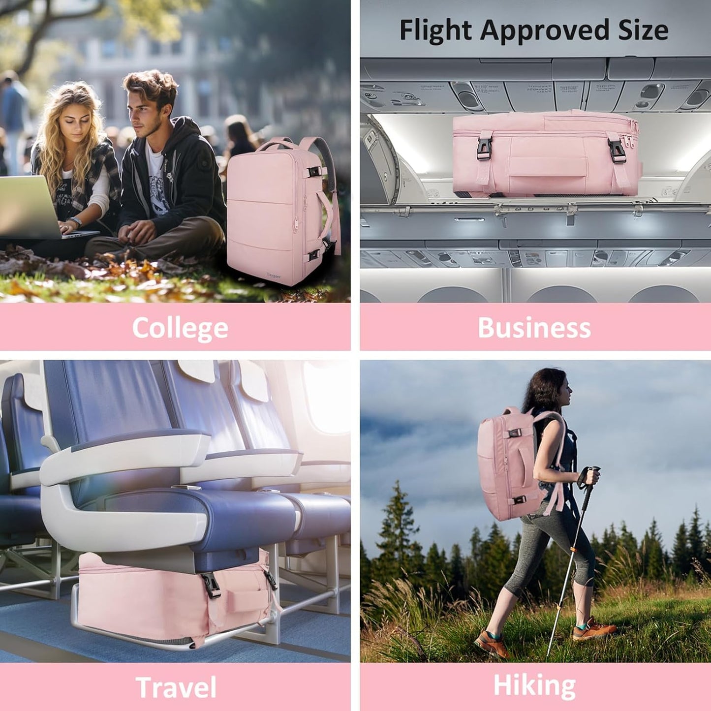 Taygeer Travel Backpack Pink Carry-On Laptop Bag 15.6" TSA Approved