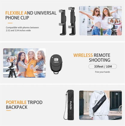 Camera Tripod 71″ Aluminum Tall Stand with Remote & Phone Holder