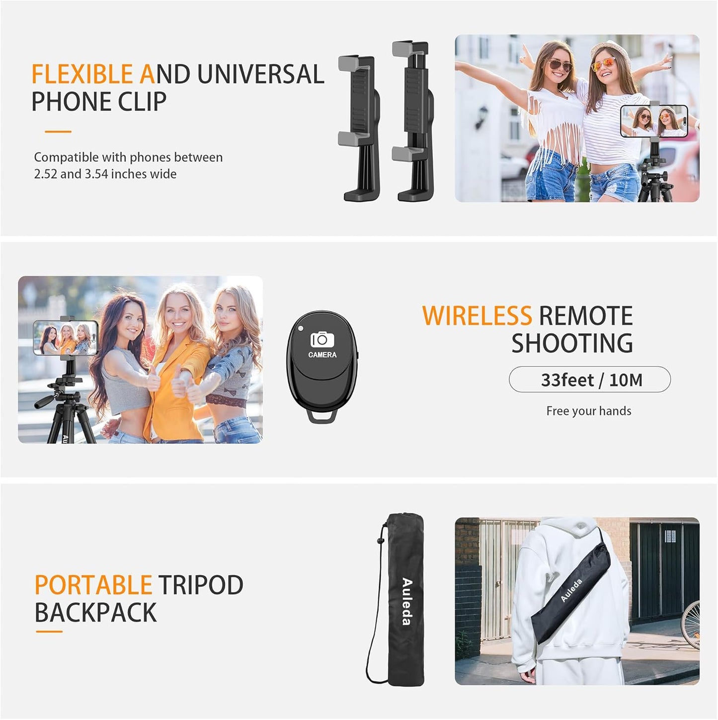 Camera Tripod 71″ Aluminum Tall Stand with Remote & Phone Holder
