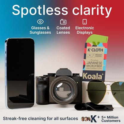 Koala Japanese Microfiber Lens Cleaning Cloth Pack of 6 – Premium Eyeglass, Camera, VR/AR Headset & Screen Cleaner Cloths Black & Green