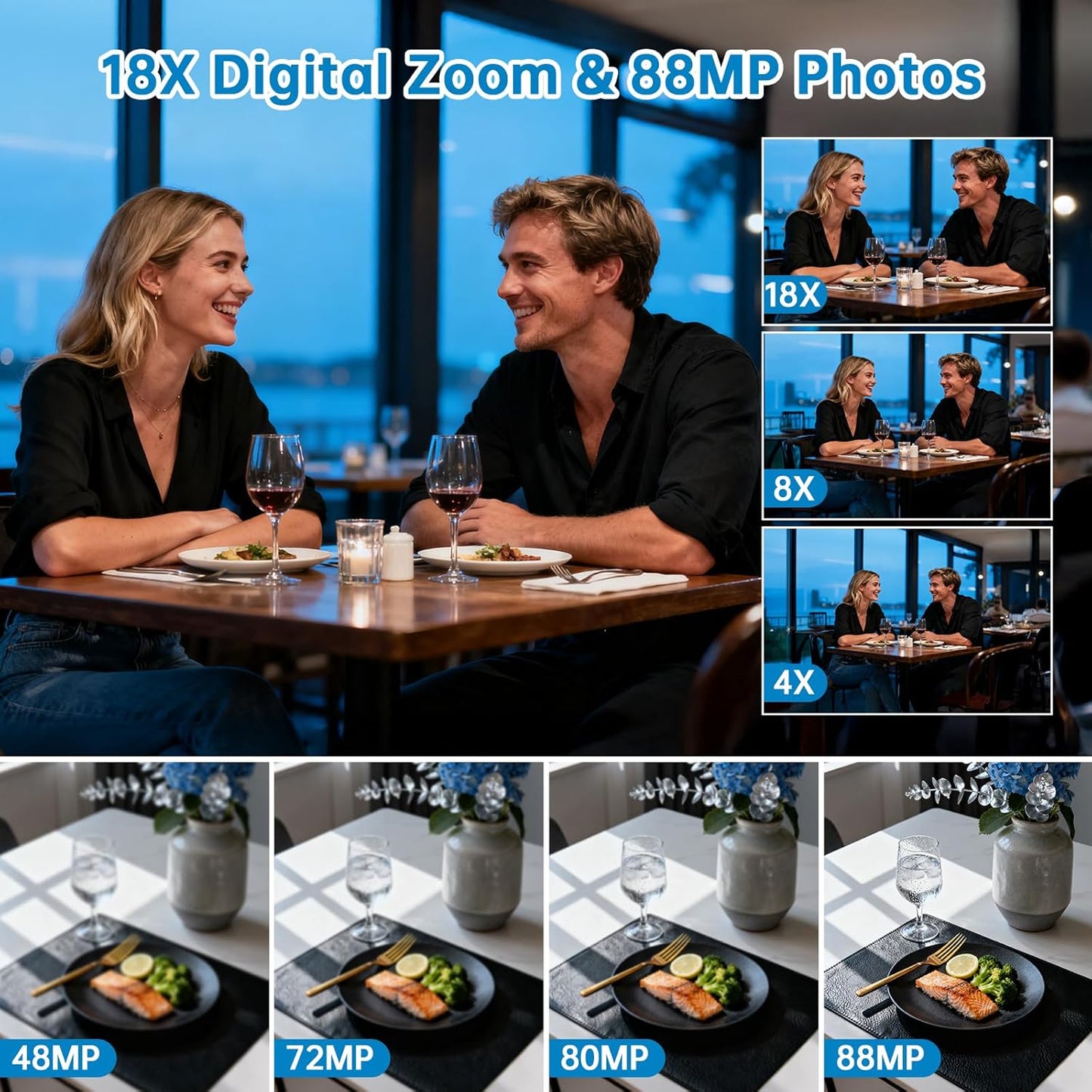 8K Vlogging Camera Camcorder WiFi 18X Zoom Night Vision