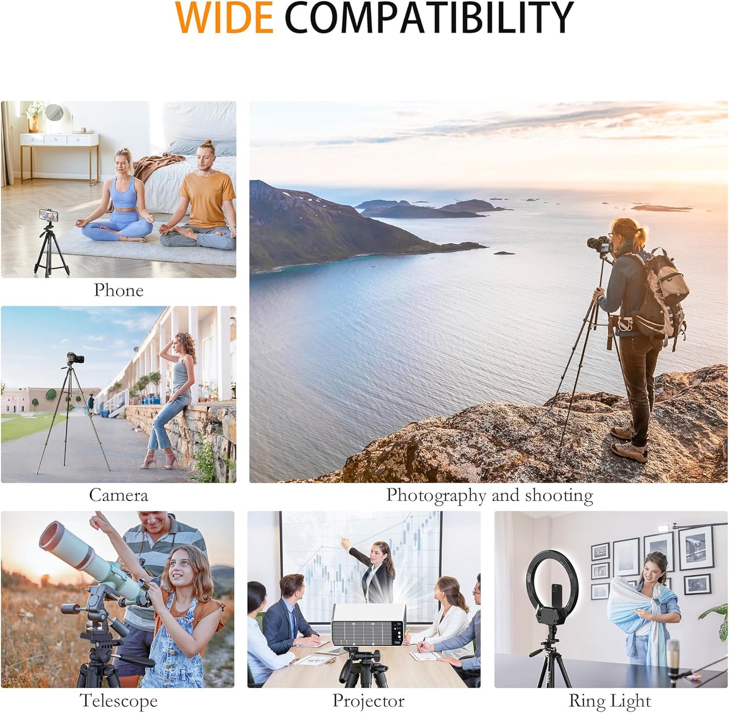 Camera Tripod 71″ Aluminum Tall Stand with Remote & Phone Holder