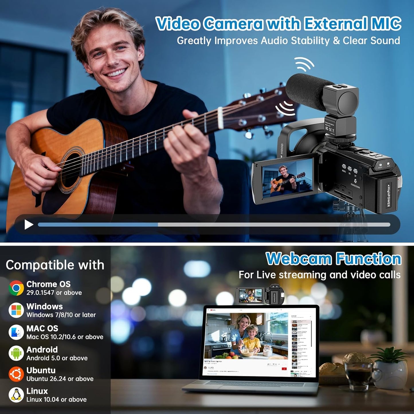 8K Vlogging Camera Camcorder WiFi 18X Zoom Night Vision