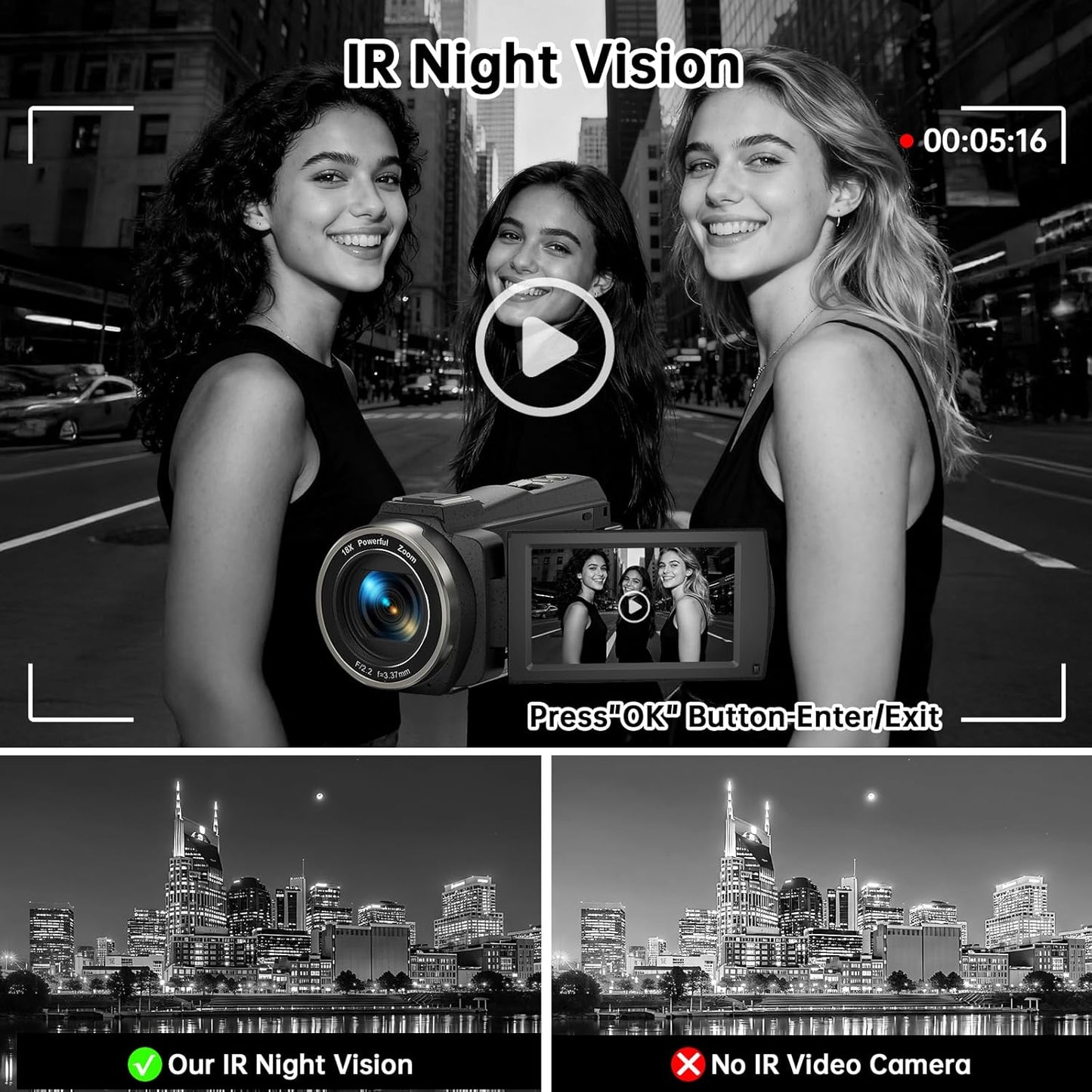 8K Vlogging Camera Camcorder WiFi 18X Zoom Night Vision