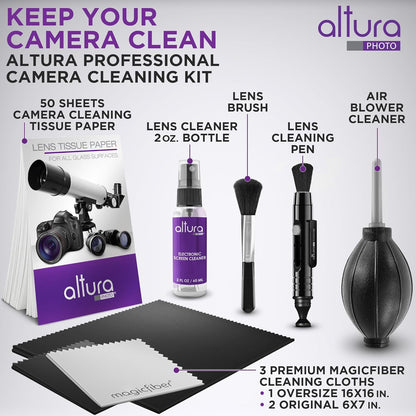 Altura Photo Camera Cleaning Kit - Camera Photography Accessories (Air Blower, Brush, Pen, Lens Cleaner Spray, Microfiber Cleaning Cloths, Tissue Wipes) for Canon Nikon ZR Sigma Tamron Sony Pentax