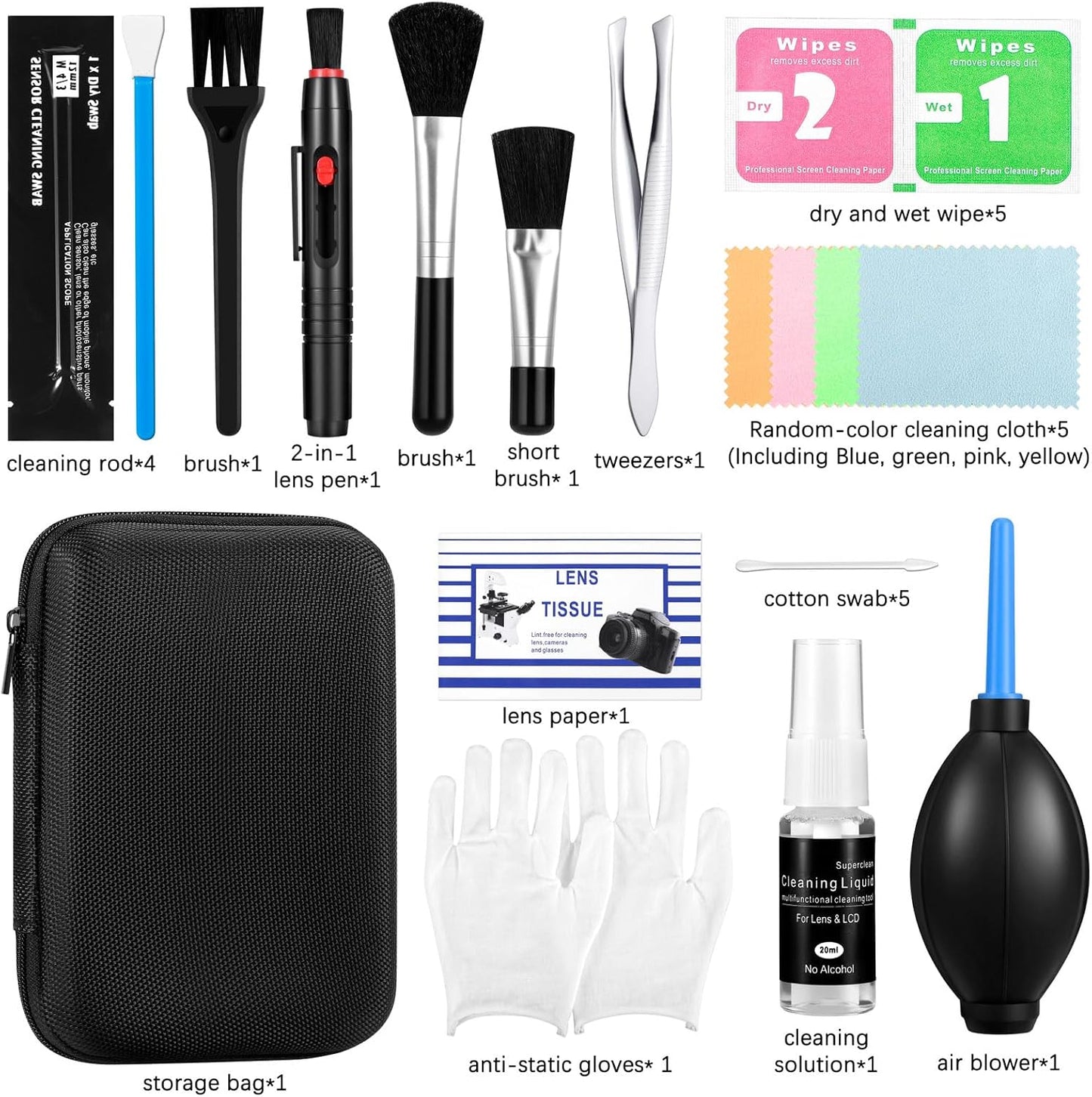 Professional Camera Cleaning Kit for DSLR & Mirrorless Cameras – Complete Lens & Sensor Cleaning Set with Lens Pen, Air Blower, Brush & Cleaning Solution