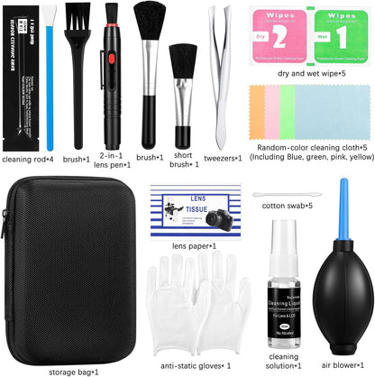 Professional Camera Cleaning Kit for DSLR & Mirrorless Cameras – Complete Lens & Sensor Cleaning Set with Lens Pen, Air Blower, Brush & Cleaning Solution