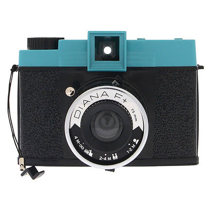 Lomography Diana F+ HP700 120 format medium format camera Includes removable 75mm lens Two shutter speeds Zone focusing system 12 and 16-shot modes Multiple and partial exposures Endless panorama mode Comes with pinhole function Color: Teal and Black