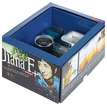 Lomography Diana F+ HP700 120 format medium format camera Includes removable 75mm lens Two shutter speeds Zone focusing system 12 and 16-shot modes Multiple and partial exposures Endless panorama mode Comes with pinhole function Color: Teal and Black